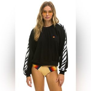 Aviator Nation ZEBRA STRIPE RELAXED FIT CREW SWEATSHIRT - BLACK // ZEBRA